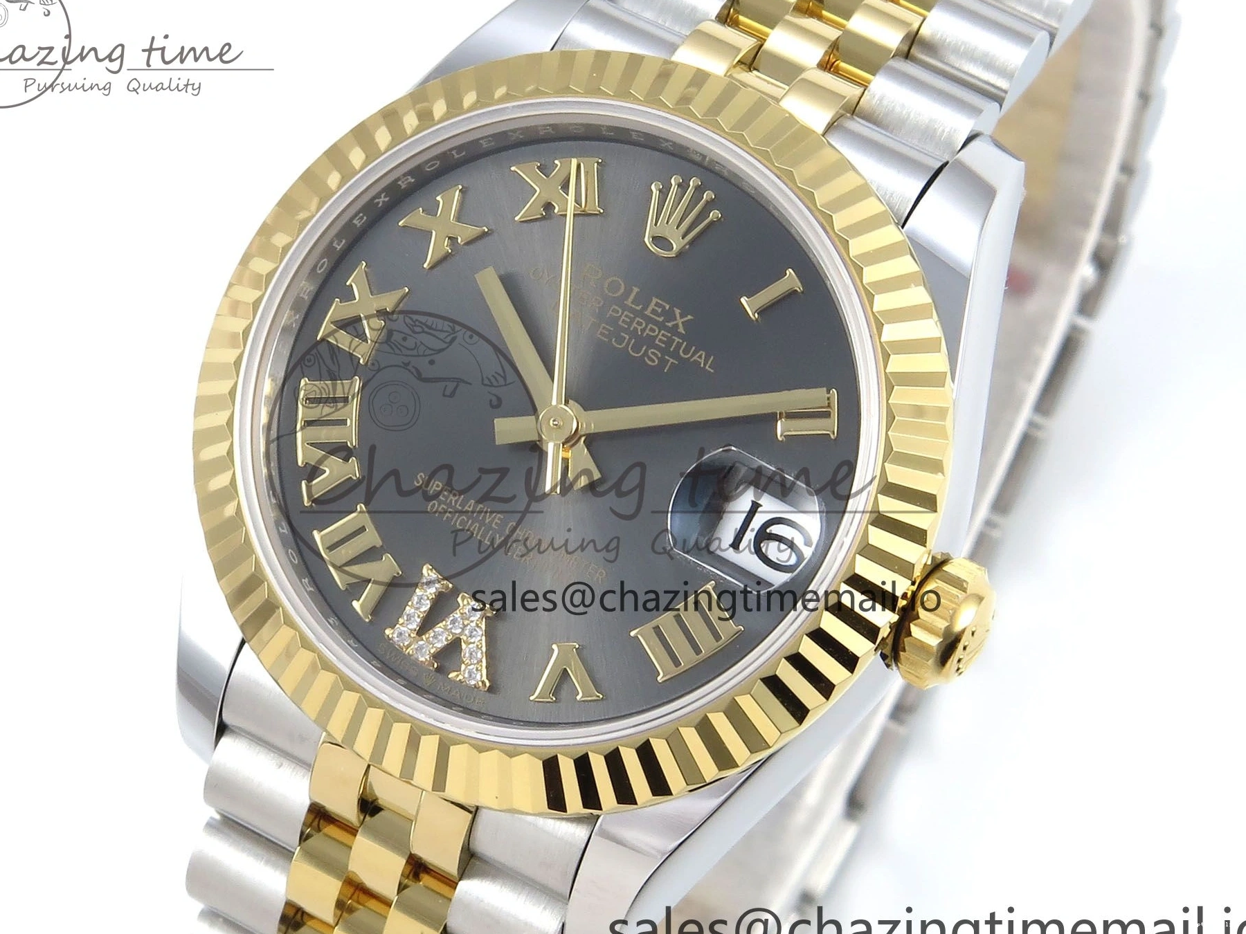 0228 DateJust 31 278273 ARF 1:1 Best Edition 904L Steel Gray Roman Diamonds Dial on SS YG Jubilee Bracelet ETA Comfortable 564